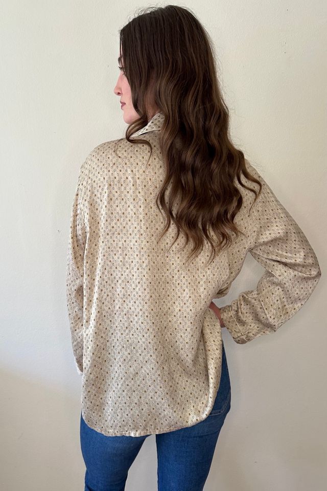Vintage Taupe Tiny Foulard Print Silk Blouse Selected by Picky Jane #3