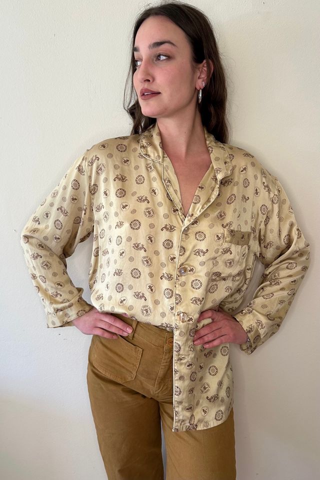 Vintage Gold Dragon Foulard Print Silk Blouse Selected by Picky Jane #1