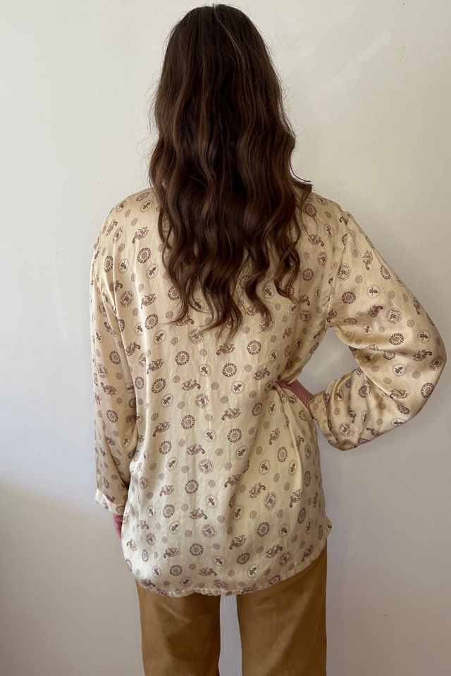 Vintage Gold Dragon Foulard Print Silk Blouse Selected by Picky Jane #3