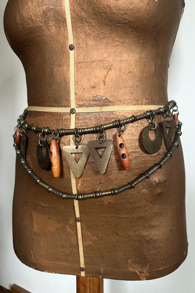 Vintage 1980s Brass and Wood Charm Belt and Necklace Set Selected by Cherry #2