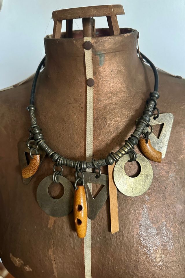 Vintage 1980s Brass and Wood Charm Belt and Necklace Set Selected by Cherry #3