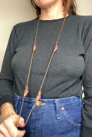 1960s Brass Chain and Pink Glass Bead Necklace Selected by Cherry