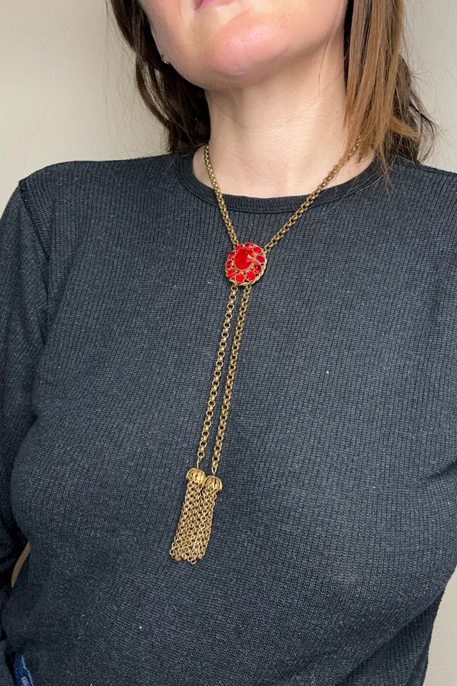 Vintage Gold Tone Chain and Red Glass Bolo Tie Selected by Cherry #1