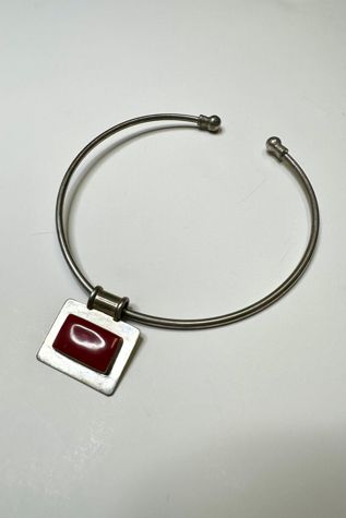 1970s Modernist Sterling Choker with Red Stone Pendant Selected by Cherry