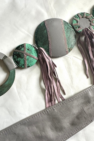 1980s Lavender Leather and metal Ring Belt with Tassels Selected by Cherry