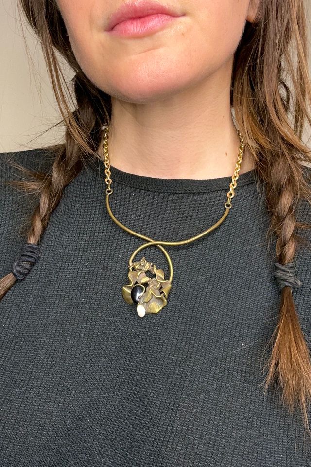 1970s Brass Brutalist Necklace with Pendant Selected by Cherry #3