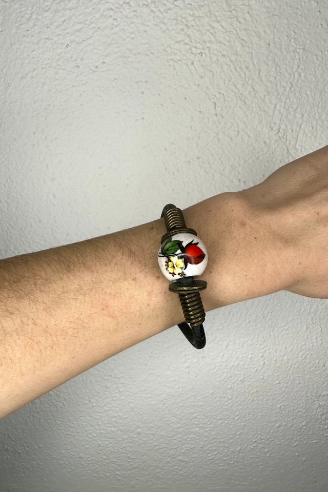 1970s Leather Bracelet with Ceramic Bead Selected by Cherry #1