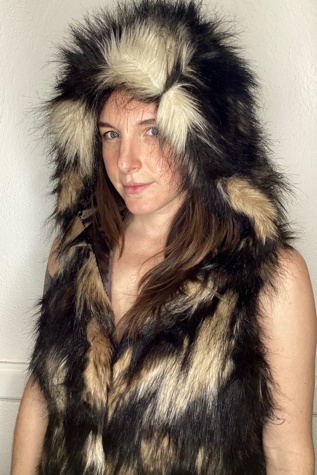 トップス achieve fur vest fringe y2k grunge vtg Fringe Vest Gray vest with furry trim 00s y2k biker