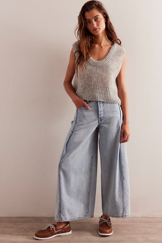 We The Free Folklore Cropped Jeans at Free People in Bleached Blue, Size: 24