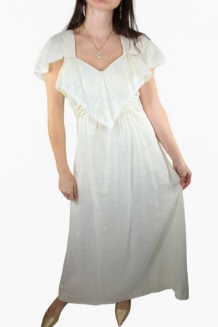 1970s Ivory Prairie Gauzy Maxi Dress Selected By Moons + Junes Vintage