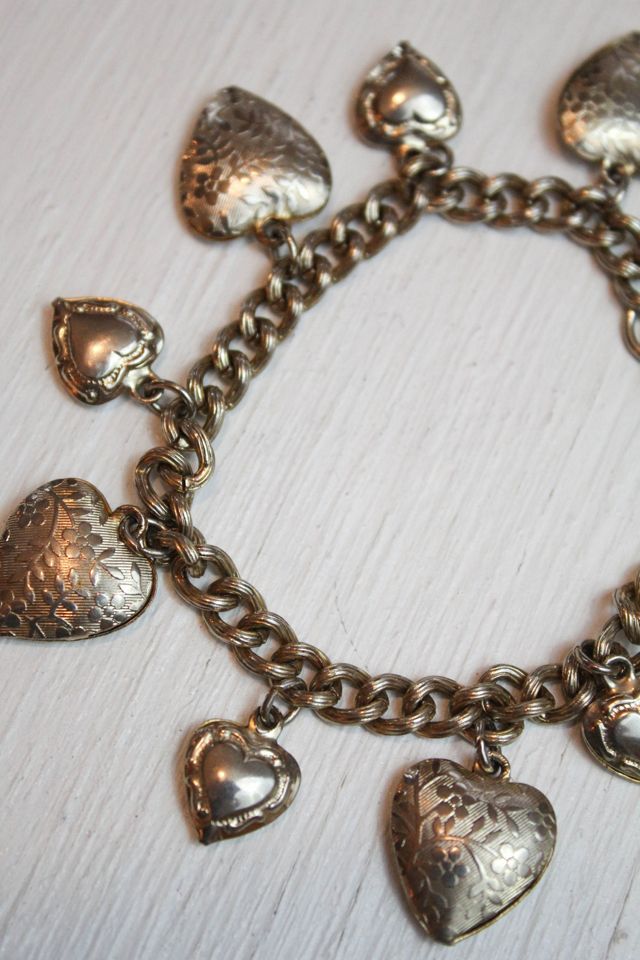 Vintage Heart Locket Charm Bracelet Selected By Moons + Junes Vintage #1