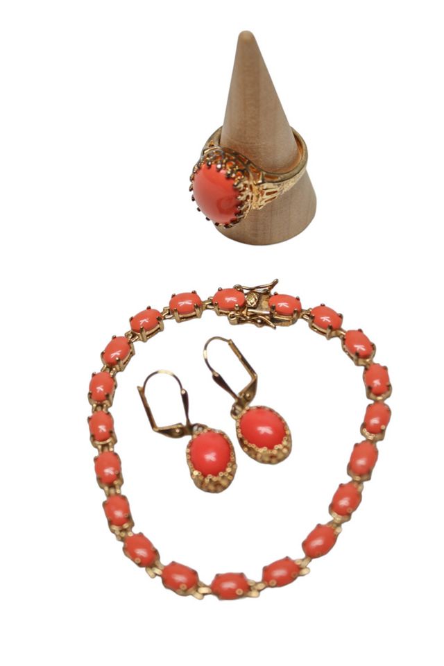 1970s Matching Coral Bracelet Earrings & Ring Set Selected By Moons + Junes Vintage #3