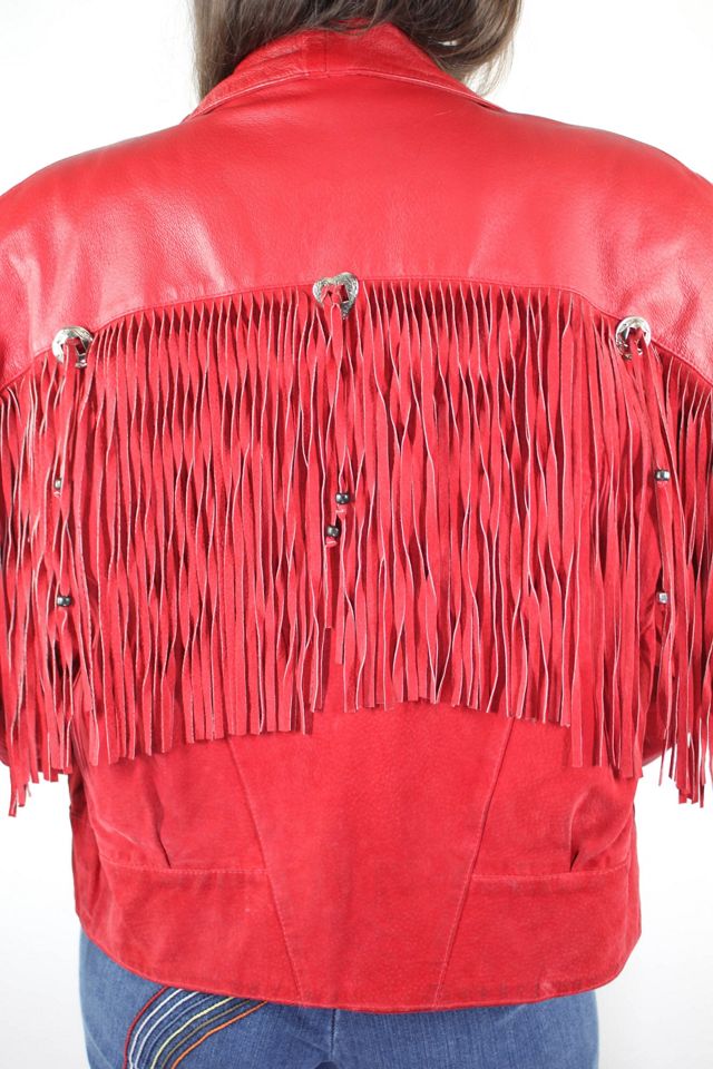 1980s Red Western Suede Fringe Jacket Selected By Moons +