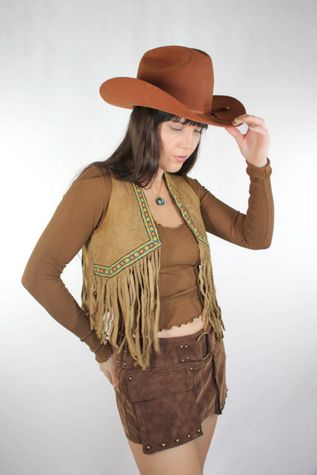 Vintage Western Fringe Cropped Suede Vest Selected By Moons + Junes Vintage