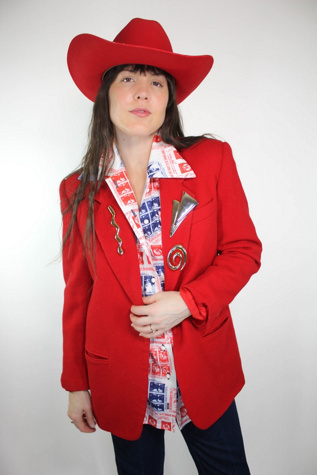 1980s Red Wool Brooch Blazer Jacket Selected By Moons + Junes Vintage