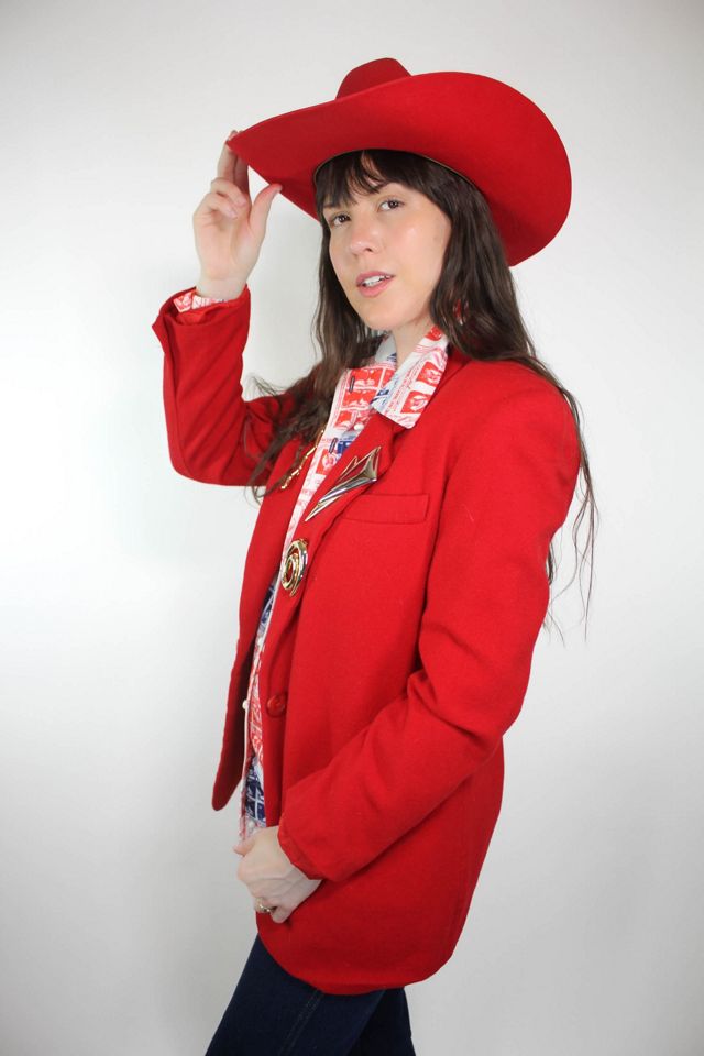 1980s Red Wool Brooch Blazer Jacket Selected By Moons + Junes Vintage #1