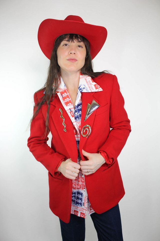 1980s Red Wool Brooch Blazer Jacket Selected By Moons + Junes Vintage #2