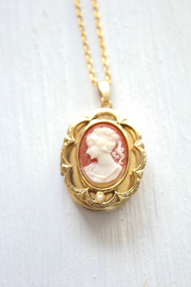 Vintage Cameo Pearl Locket Pendant Necklace Selected By Moons + Junes Vintage #3