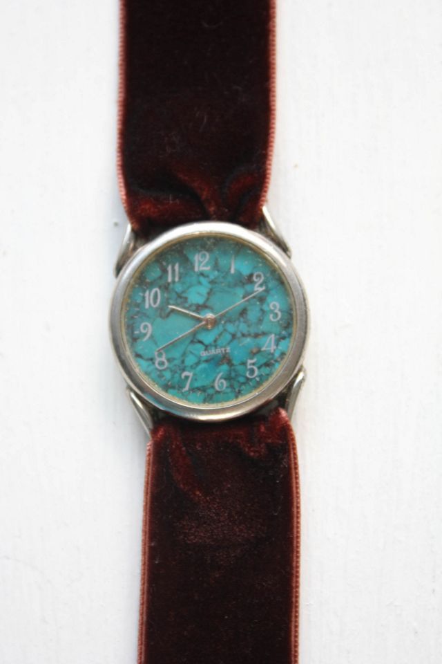 1980s Upcycled Turquoise Watch Velvet Choker Necklace Selected By Moons + Junes Vintage #1