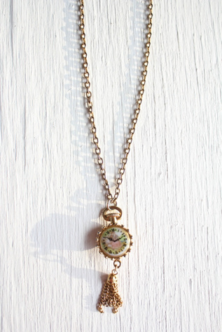 Vintage Cameo Pocket Watch Tassel Pendant Gold Necklace Selected By Moons + Junes Vintage