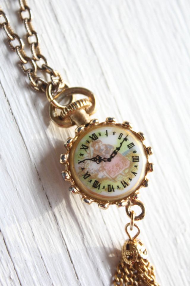 Vintage Cameo Pocket Watch Tassel Pendant Gold Necklace Selected By Moons + Junes Vintage #1