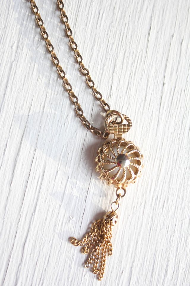 Vintage Cameo Pocket Watch Tassel Pendant Gold Necklace Selected By Moons + Junes Vintage #3