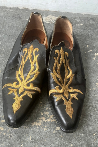 Vintage El Vaquero Black Shoes with Gold Embroidery Selected by The Curatorial Dept.