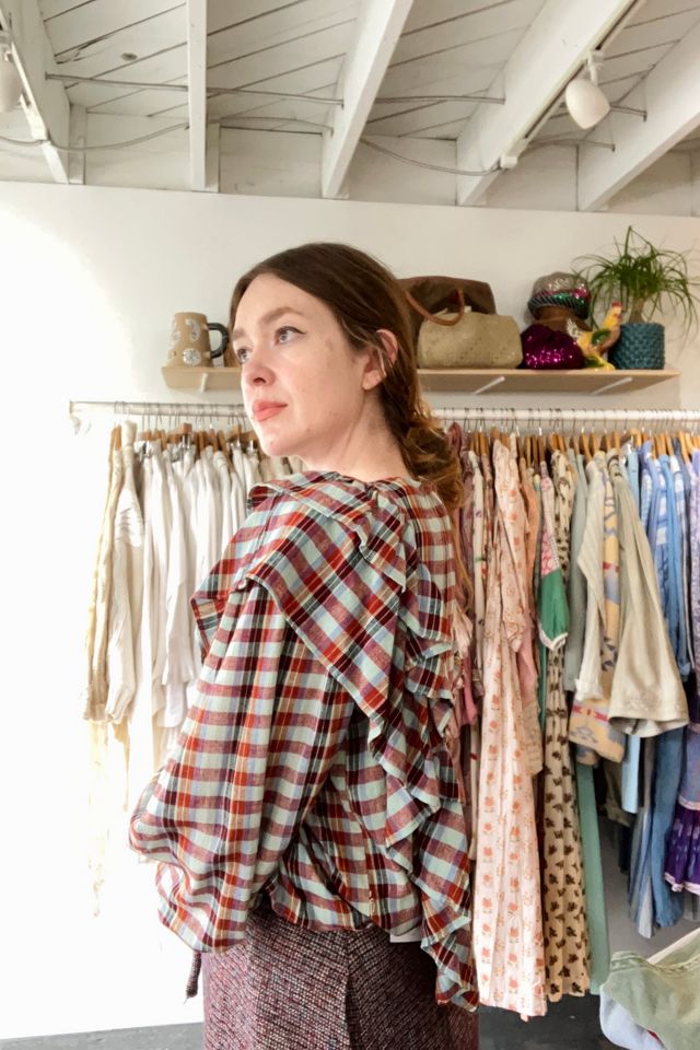 V. De. Vinster Plaid Silk Ruffle Top Selected by The Curatorial Dept. #1