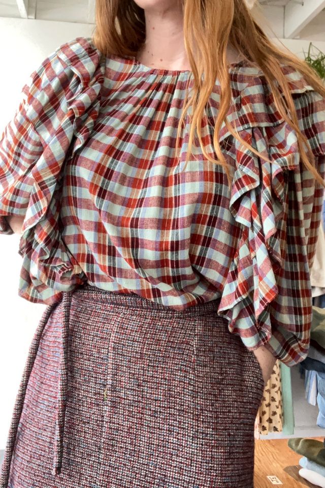V. De. Vinster Plaid Silk Ruffle Top Selected by The Curatorial Dept. #2