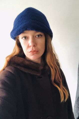 Raf Simons Blue Wool Angora Horse Helmet Hat Selected by The Curatorial Dept.