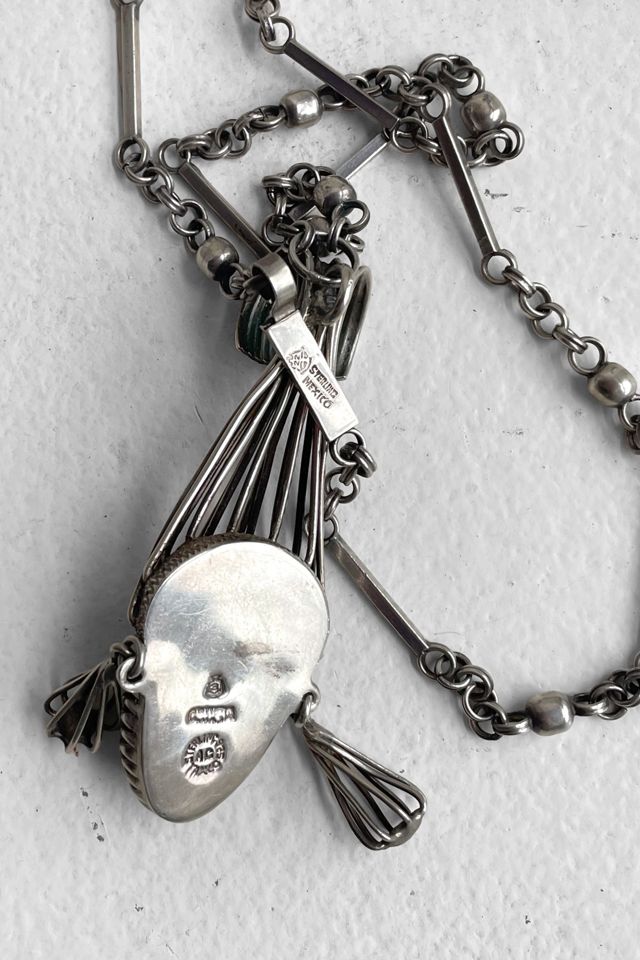 Vintage Mid-Century Taxco Sterling Silver Carved Face Headdress Necklace Selected by MARMALADE #2