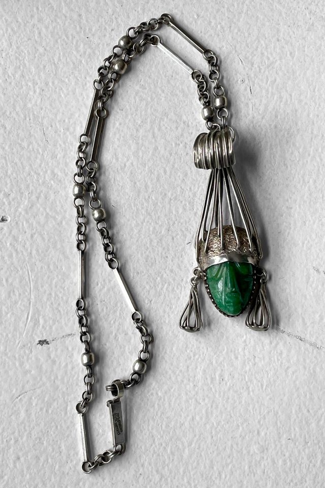Vintage Mid-Century Taxco Sterling Silver Carved Face Headdress Necklace Selected by MARMALADE #3