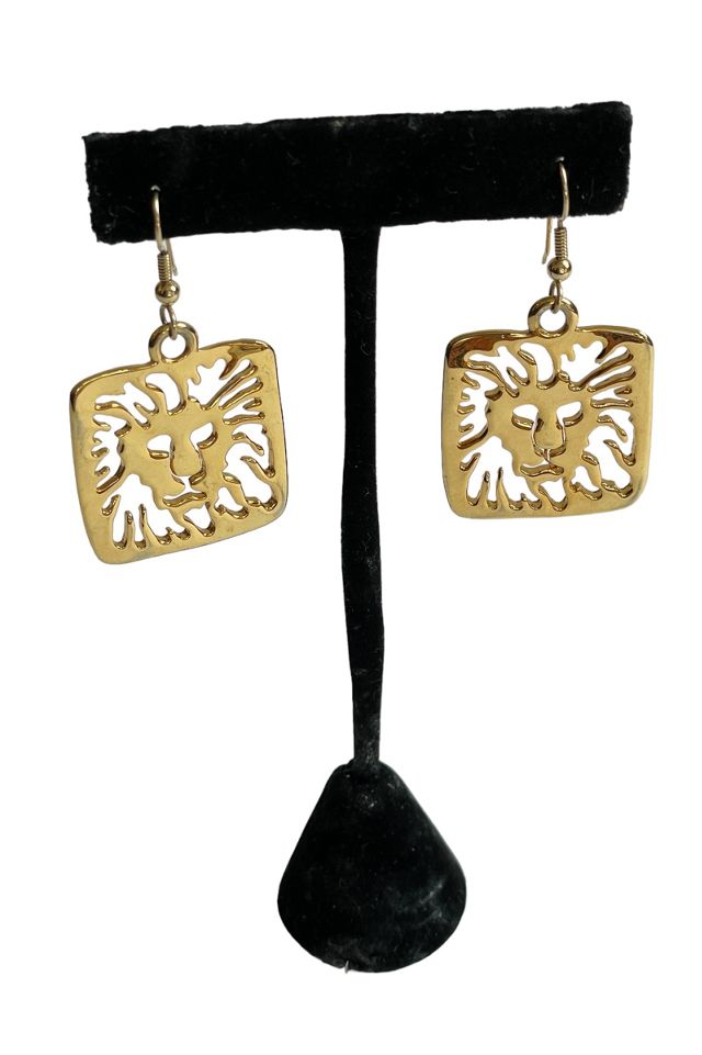 Vintage 1980's Goldtone Anne Klein Lion Logo  Earrings Selected by FernMercantile #1
