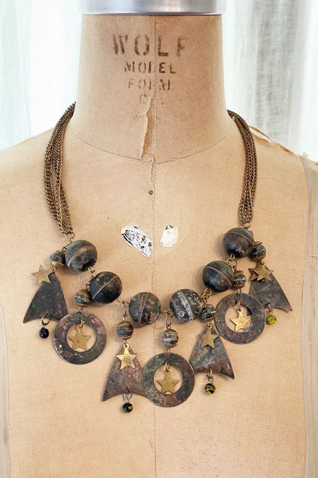 Vintage 1980's Artisan Metal Dangle Necklace Selected by FernMercantile #1