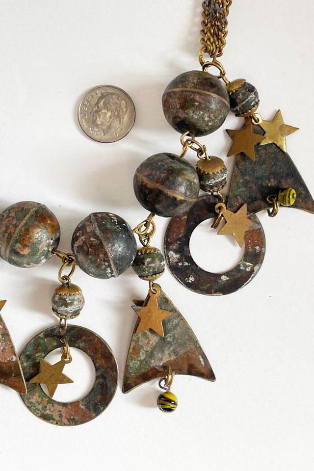 Vintage 1980's Artisan Metal Dangle Necklace Selected by FernMercantile #2