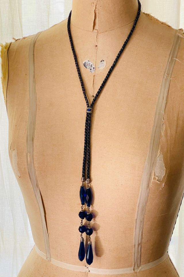 Vintage 1920's Cobalt Blue Glass Lariat Necklace Selected by FernMercantile #1