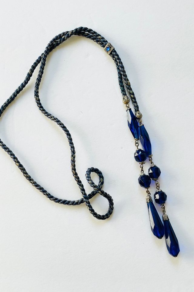 Vintage 1920's Cobalt Blue Glass Lariat Necklace Selected by FernMercantile #2