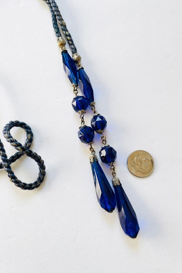 Vintage 1920's Cobalt Blue Glass Lariat Necklace Selected by FernMercantile #3