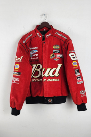 Vintage 2004 Budweiser Nascar Leather Suede Racing Jacket | Free
