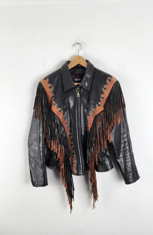 Gilet Cuir Femme Vintage Shaf Western World - Noir Et Violet - Franges Et Clous
