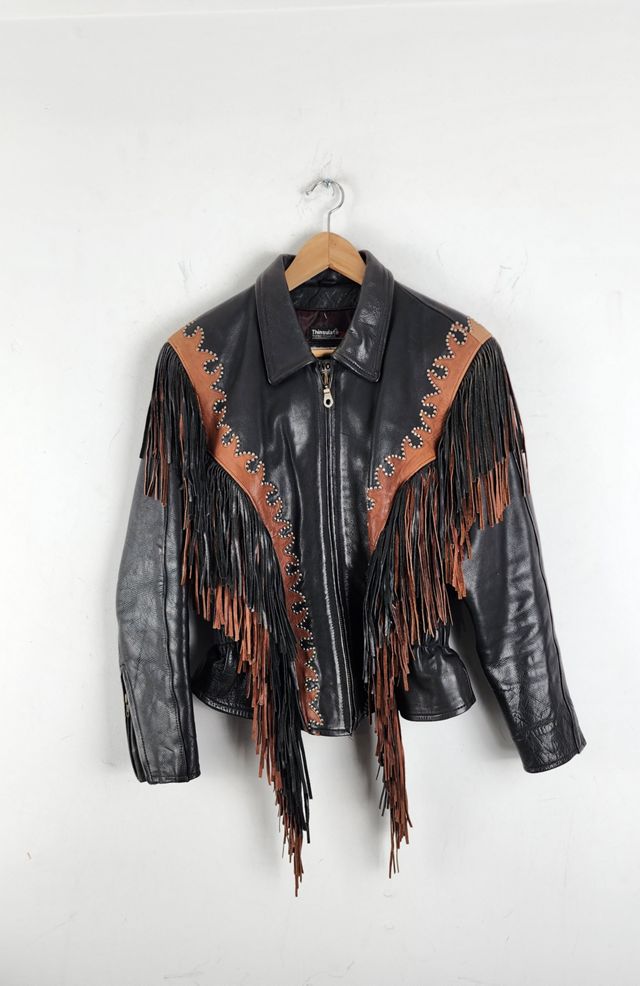 Western World Shaf Leather Jacket Fringe Studs Southwest Biker Black popular Brown Small