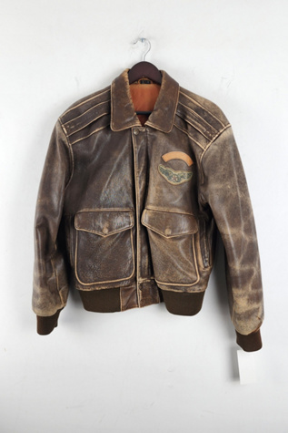 Classic 80s Bomber Style Brown Leather Aviation Jacket Selected by The ...