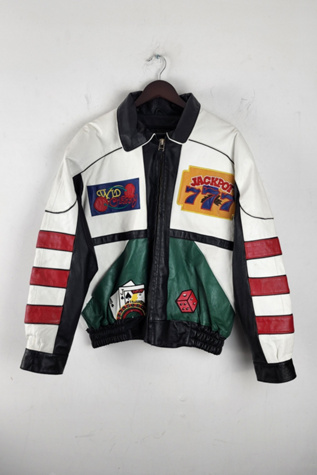 Vintage Casino Themed Bomber Leather Jacket Selected by The Igala NYC