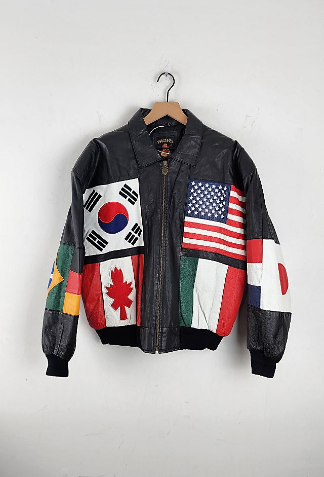Vintage Phase3 Flags Bomber Leather Jacket Selected by The Vintage Phase3 Flags Bomber Leather Jacket Selected by The