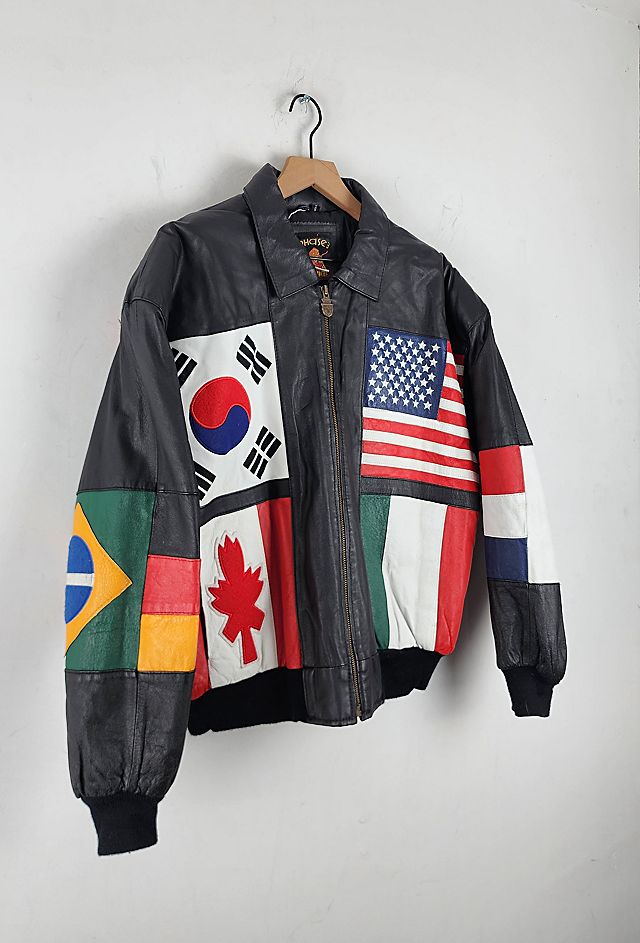 Vintage Phase3 Flags Bomber Leather Jacket Selected by The Vintage Phase3 Flags Bomber Leather Jacket Selected by The
