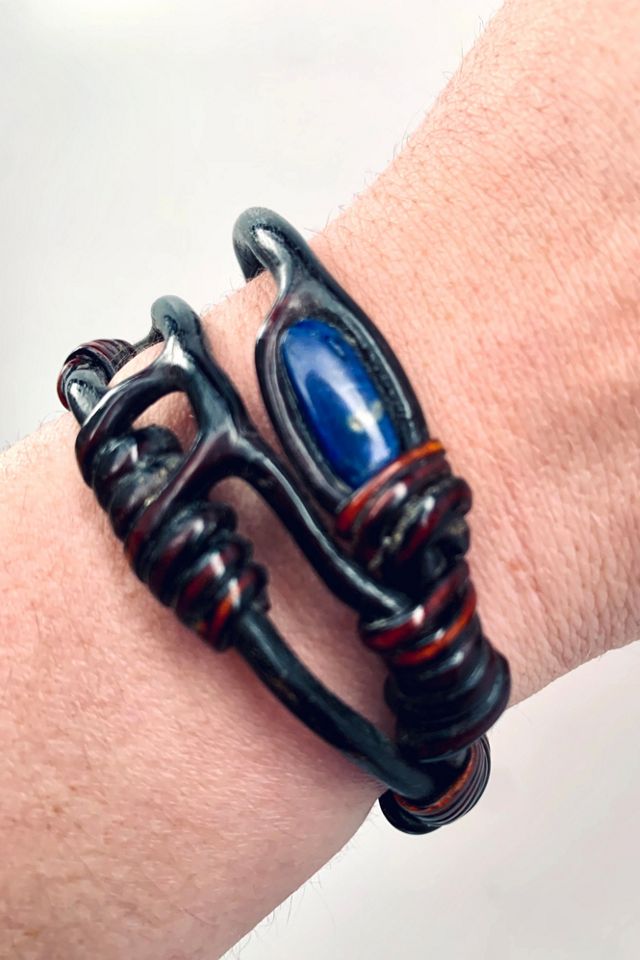 1980’s Black Coral & Lapis Lazuli Cuff Bracelet Selected by Nomad Vintage #2