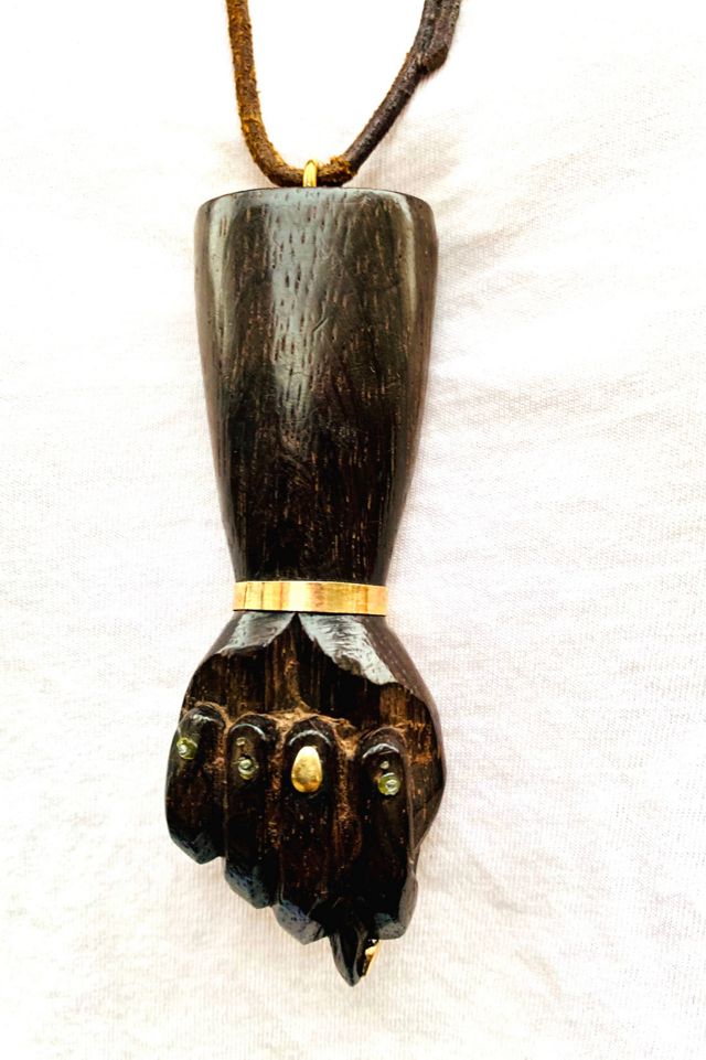 Vintage Large Carved Wood Figa Pendant Necklace Selected by Nomad Vintage #3