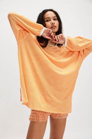 We The Free Veronica Striped Tee at Free People in Peach Combo, Size: Small