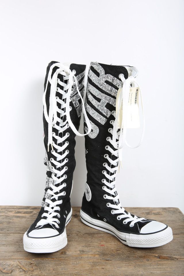 Chuck Taylor Converse All Stars Black Boots with Silver Glitter Stars Selected by Love Rocks Vintage Free People