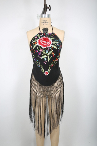 Rose Fringe Velveteen Halter Top Retro Style main image 0